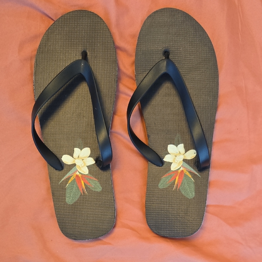 Floral Black Flip Flops for Men